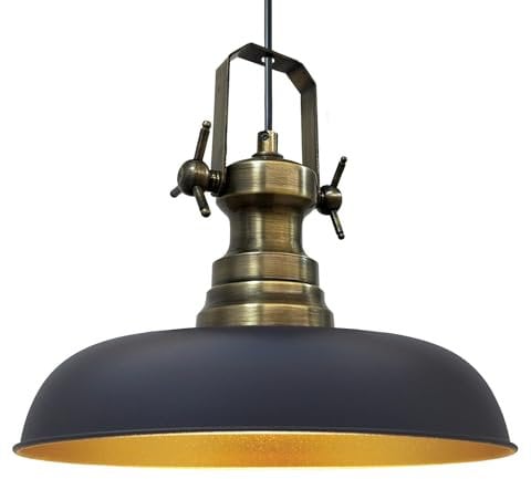 bamyum Nota-Knob Hängelampe Vintage Schwarz 30 cm, Nota Küchenlampe Hängend, Pendelleuchte Industrial Esstisch Wohnzimmer, Retro