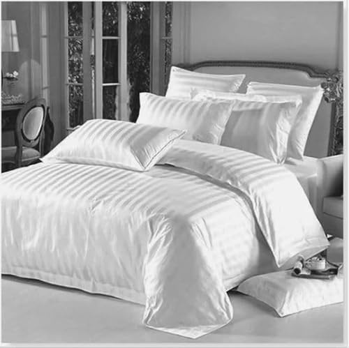 mia Stripe Duvet Cover Zip Closure With Pillow Case 100% P Cotton Duvet Bedding Set (White, Super King)