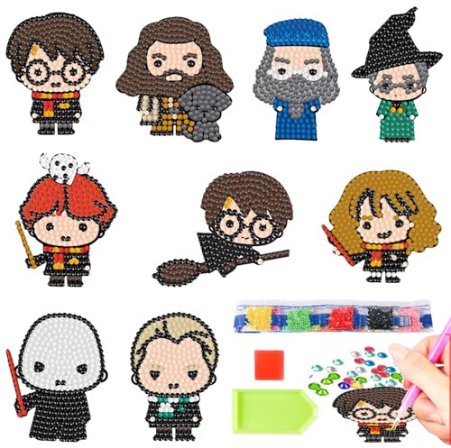 YOUYIKE Diamond Painting Kinder, 9 Stück 5D Cartoon Diamantmalerei, DIY Diamant Aufkleber Kit, Geschenk Jungen Bastelset für Jungen Mädchen Weihnachten, Erntedankfest und Neujahrsgeschenke