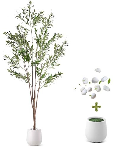 Dibaful Künstlicher Olivenbaum 210cm Kunstpflanze | Künstliche Pflanzen Groß 210 Olivenbaum Künstlich | Kunstbaum Olivenbaumpflanze für Wohnzimmer Schlafzimmer Büro Deco
