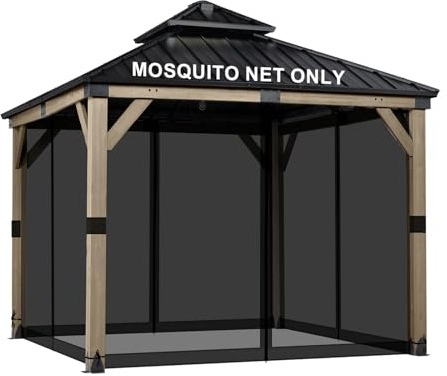 BPS 10x10 Moskitonetz für Pavillon, 4 Paneele Netzwand, Schwarz | Doppelreißverschluss, strapazierfähiges Nylon, reiß- und UV-beständig, feuerfest, C-Haken und Ringe, passend für Pavillon