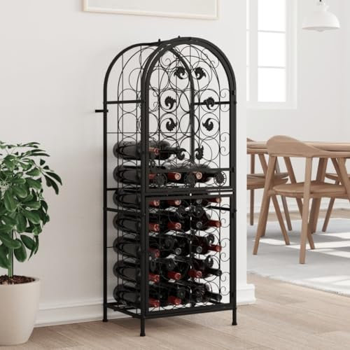 WKIEQACO Armoires et rangements, casiers à vin, casier à vin pour 41 bouteilles, noir, 45 x 36 x 120 cm en fer forgé