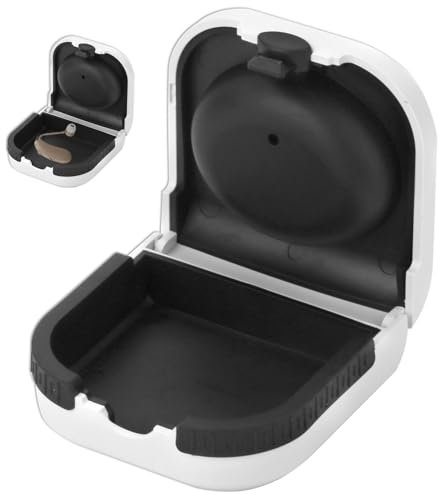 Hearing Aid Cases, Waterproof Portable Earing Aids Case ABS Protective Hearing Amplifier Case Aids Anti-Drop Hard Storage Box Built-in High Elastic Silicone Air Cushion Ball Protects for 2 Aids