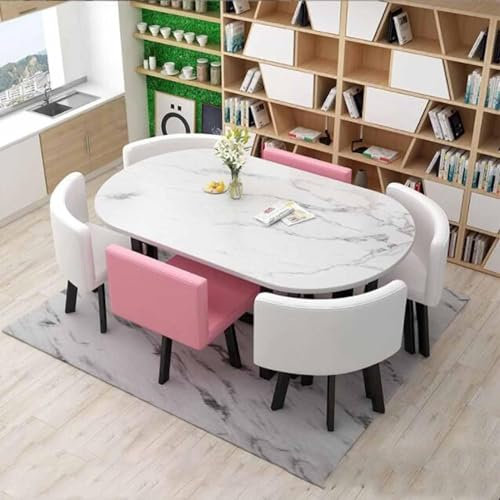 Runder Esstisch Set mit 6 Stühlen Moderne Möbel für Küche Lounge und Wohnzimmer Klein Büro Konferenztisch mit 6 Stühlen 7-teiliges Tagungsraum-Set