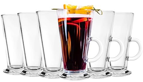 binsakao Latte Glasses Pack of 6 - Tea Coffee Cups with Handle - 285ml Cafe Mugs for Milk Juice Ice Cream, Cappuccino, Espresso, Hot Chocolate