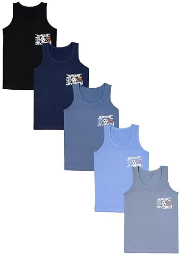 TupTam Unterhemden Jungen – 5er Pack Ärmellose Kinder Unterhemden, Baumwolle, Bequem & Atmungsaktiv, Farbe: Sport Schwarz Grau Blau, Größe: 164-170