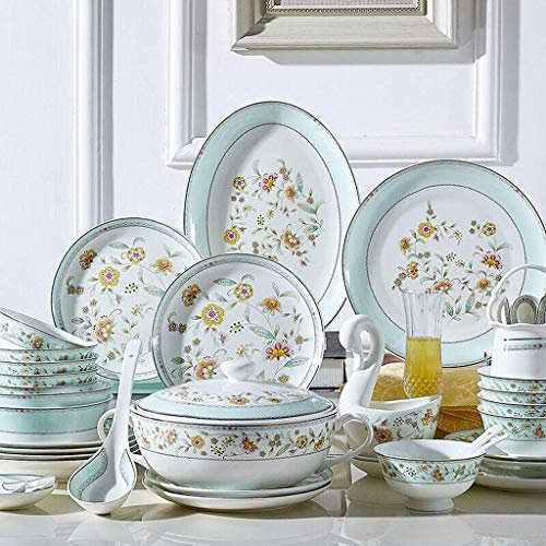 YNIYUJKL Service De Table 48 Pièces en Porcelaine De Style Européen, Bleu
