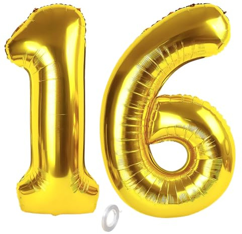 Balorise 40 Pouces Aluminium Ballon Géant Or Chiffre 16/61, Gonflable Hélium, Grand Numéro 0-9, 10-100 (101cm), Décoration de Doré Foil Ballons pour Fête d'anniversaire et Mariage