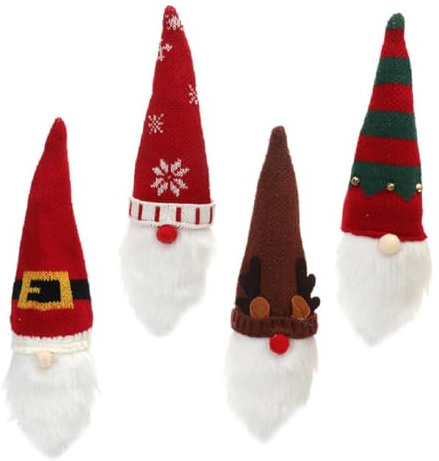 WEKADRIN 4 Pièces Couvre Bouteilles de Vin GNOME Tricot Lot de Décoration de Noël Festive pour Bouteilles de Vin