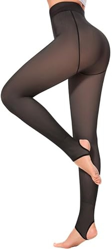 Jiuday Strumpfhosen Damen Winter Thermo Strumpfhose Fleece Gefütterte Winterstrumpfhose Hohe Taille Hintern Heben Ultraweich (220g Fleece Steigbügel-Falsch Transluzent Schwarz,M)