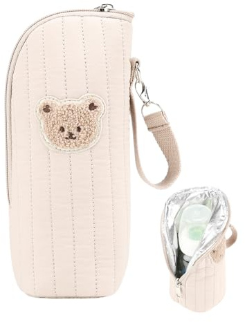 Isolierte Tasche für Babyflaschen, Thermobehälter für Milchflaschen, niedliche Fütterungstasche mit Bärenmuster, tragbar, zur Aufbewahrung von Muttermilch, Kaki, Consulte la descripción, Siehe
