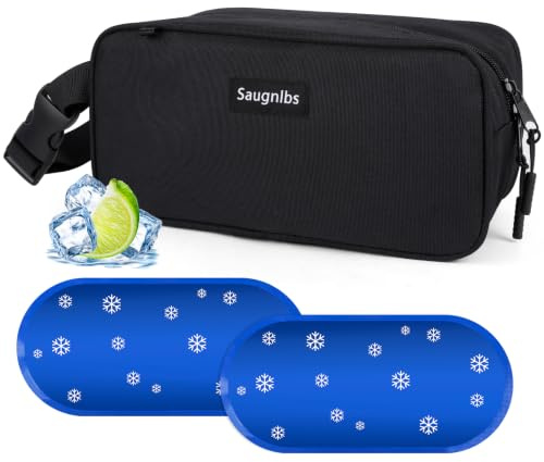 Saugnlbs Small Cool Bag,Mini Cool Bag with Ice Packs,Small Insulated Lunch Bag with Handle Buckle,Freezable Lunch Bag for Travel/Work/School/Outdoors, 10“ x 4.5”x 5”,Black