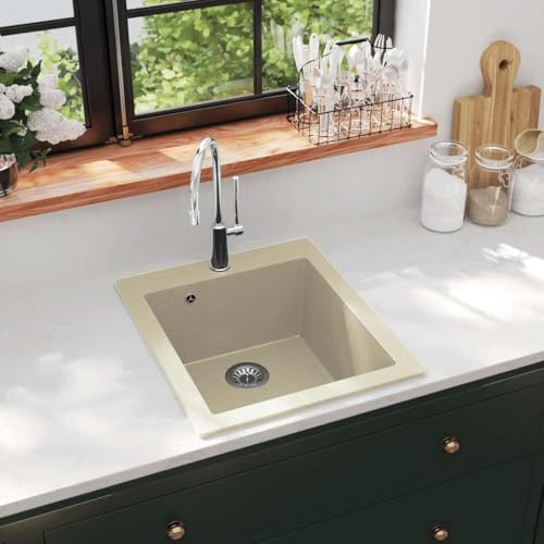 INLIFE Évier de Cuisine Granit Seul lavabo Beige-144850