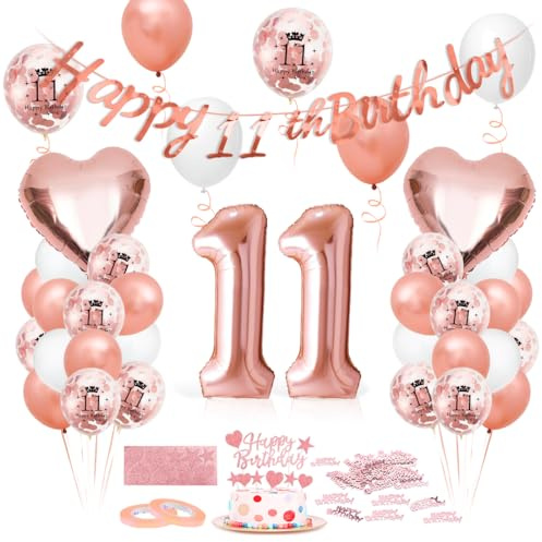 Luftballon 11. Geburtstag Roségold, Geburtstagsdeko 11 Jahr, Ballon 11. Geburtstag, Riesen Folienballon Zahl 11, Happy Birthday Folienballons 11er, Ballon 11er Deko zum Geburtstags Mädchen