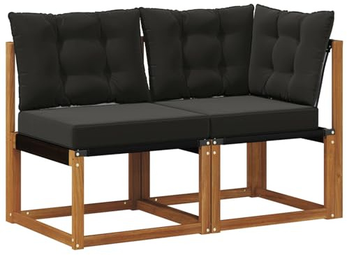 vidaXL Outdoor Mittel- und Ecksofa mit Kissen 2 Stück Natur, Akazienholz Balkonmöbel, modernes, Robustes Lounge-Set für vielseitige Garten-Nutzung, wetterfest und schick