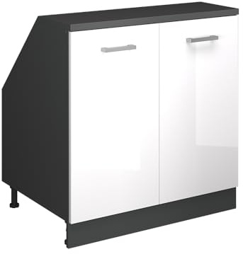 Vicco Dachschrägenschrank Rion, Weiß Hochglanz/Anthrazit, B80 x T60 cm mit 2 Türen, platzsparend für Dachschrägen