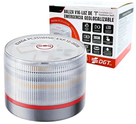 MAGIC SELECT Notfallleuchte V16 DGT 3.0 Zugelassen mit Geolokalisierung für Straßensignalisation, Auto und Motorrad, 360º Orange Blinklicht, Magnetische Basis, Enthält 1 9V Batterien