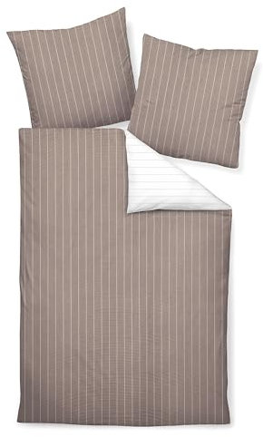 Janine Mako Soft Seersucker Bettwäsche 2 teilig Bettbezug 155 x 220 cm Kopfkissenbezug 80 x 80 cm Tango 20020-07 Taupe