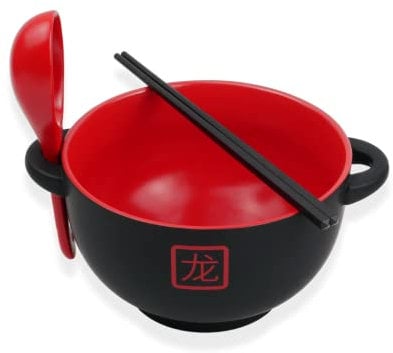 Large Ramen Bowls with Chopsticks and Spoons - Japanese Ramen Bowl Set for Rice, Pho Noodles, Instant Udon Noodles, Miso Soup, Thai Curry - Red Dragon Ceramic Bowl Kitchen Set for Asian Dishes (26 oz)