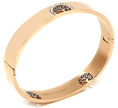 inSCINTILLE Albero della Vita Bracciale rigido in acciaio con albero della vita traforato e cristalli
