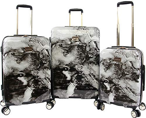 bebe Teresa 3-teiliges Set mit drehbaren Koffern für Damen, schwarzer Marmor, Einheitsgröße, Teresa Trolley-Set, 3-teilig
