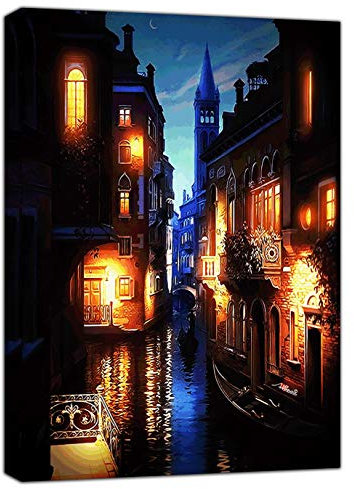 artsprints Leinwandbild Venedig Italien Kanal Nacht auf gerahmter Leinwand Wandbild Dekoration Home Decor, 24'' x 20''inch(60x 50 cm) - 38mm depth