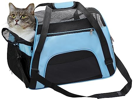 DONYER POWER Soft Sided Pet Carrier for Cats Comfort Airline Approved Under Seat Travel Tote Bag, Travel Bag for Small Animals with Mesh Top and Sides, BLUE