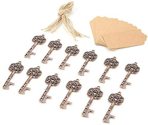 12 Piezas de Abrebotellas Clave Fiesta de Boda Esqueleto Vintage Favorece la Decoración Rústica Invitados Recuerdo Set de Regalo Con Tarjeta de Etiqueta de Acompañante Y Guita Llaves Abrebotellas