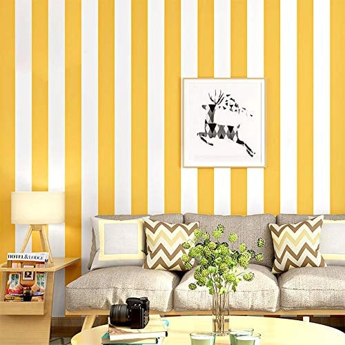 Papier peint non collé moderne minimaliste à rayures verticales style industriel nordique mode TV PVC jaune blanc 1,73 ' l x 32,8 ' L