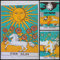 Indian Consigners Tarot-Karten Tapisserie The Sun, Moon Star Buntes Set von kleinen Tapisserie-Plakaten aus Baumwolle, mittelalterliches Europa (100 cm x 75 cm) (3 Stück (die Sonne, der Mond, Stern))