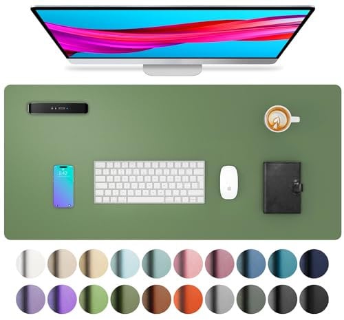 Aothia schreibtischunterlage,Mauspad, Büro-Schreibtischmatte, rutschfester PU-Leder-schreibtischmatte,wasserdichter schreibunterlage für Büro und Zuhause(80cmx40cm,Olivgrün)