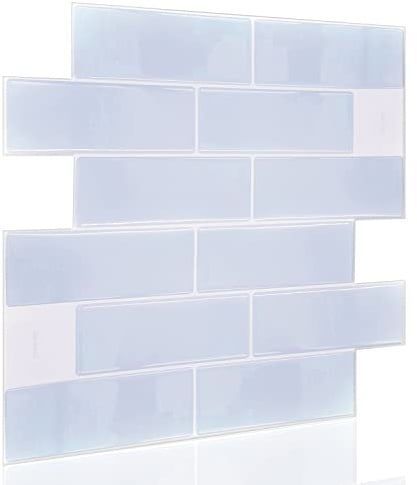 WALPLUS 60 Sheets Serenity Light Blue Glossy 3D Tile Stickers 30x15cm Wall Splashbacks Vinyl Stick on Tiles Backsplash Peel and Stick Bathroom Kitchen Decor Tile Paint Spring Easter Decoration