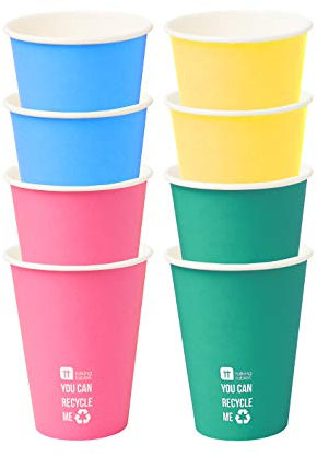 Talking Tables Colourful Disposable Paper Cups | Home Recyclable, | Eco-Friendly Party Supplies for Birthday, BBQ, Garden, Pink, Green Yellow Blue Pack of 8, RAINCUPBRIGHT, 8 Count (Pack of 1)
