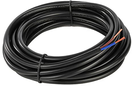 Elektrisches Kabel 2-adriges rundes schwarzes flexibles flexibles Kabel 2 x 0,75 mm² Stromkabel Zwillings- und Erdungskabel - 5 Meter Schnittlänge