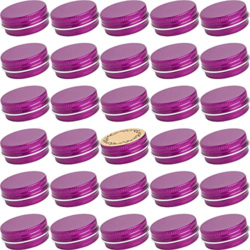 0.5 oz (15ml) Purple Screw Top Aluminum Tins with Labels, 32 Pack