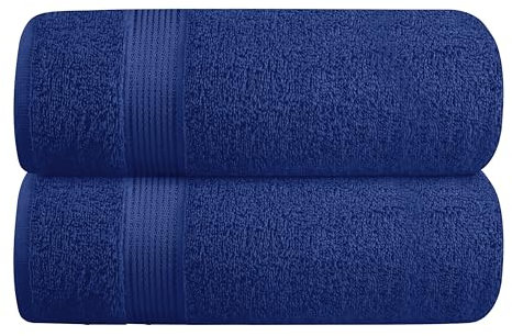 GLAMBURG Lot de 2 Serviettes de Bain surdimensionnées en Coton 70 x 140 cm, Grandes Serviettes de Bain, Ultra absorbantes, compactes à séchage Rapide et léger, Bleu Marine