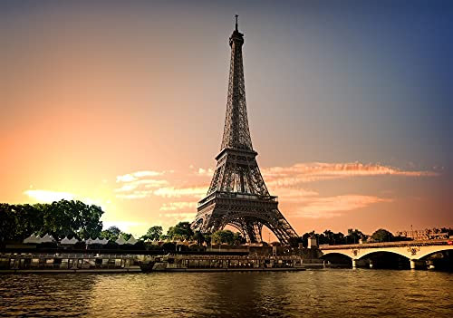 Papier Peint Photo INTISSÉ-TOUR EIFFEL-300x223 cm-(3561AE)-Pont Vieille Ville Paris Coucher de Soleil mer Colle Inclus Mural Décor Motif Poster Géant Stickers Muraux Optique Moderne Fond Effet XXL
