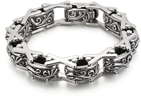 Guaily Bracciale in Acciaio Inossidabile Uomo, 14mm Larghezza Bracciale a Catena in Filigrana Vintage, Bracciali per Uomo Acciaio 23 cm