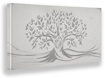 Giallobus - Quadro - 07 - Capezzale Moderno - Sacra Famiglia e Albero della Vita - Grey Soft - Tela Canvas Telaio Premium Alto Spessore - 100x50 - Pronto da Appendere - Quadri Moderni per la casa
