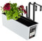 KADAX Blumenkasten 18,5x56 cm, Rattanmuster, Weiß, mit Halterungen, mit Einsatz – wetterfester rechteckiger Pflanzkasten für Balkon und Outdoor