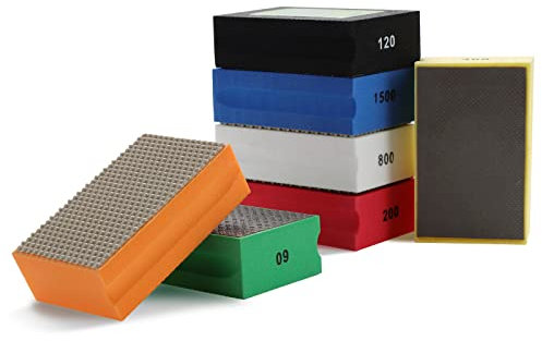 HSEAMALL 7PCS Blocco abrasivo per lucidatura diamantata, tampone abrasivo a mano diamantato per rettifica di vetro marmo granito grana 60-3000