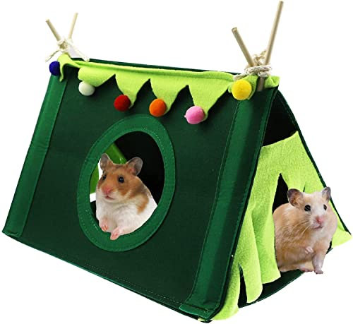 Hamster Tipi Zelt Tunnel Meerschweinchen Versteck Kleintier Filz Zelt Haus Wald Ecke Kleintier Bett Höhle für Meerschweinchen Kaninchen Chinchilla Syrischer Igel Spielen und Schlafen (Grün)
