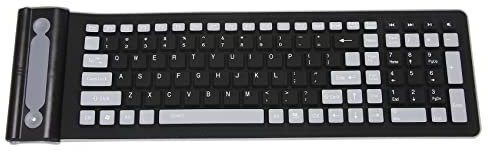 Gokelomg Portatil Flexible Enrollado Lavable Teclado inalambrico de Silicona Suave USB Receptor para PC Tableta Ordenador portatil Computadora