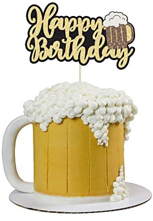 Gyufise 1Pcs Beer Mug Happy Birthday Cake Topper Glitter Cheers Beers Cake Decoration for Celebrating Glorymoment Beer Theme Birthday Theme Party Supplies