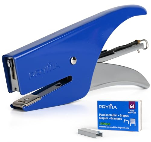 Pryma Cucitrice a Pinza con 1000 Punti Metallici Passo 64 - Spillatrice Robusta e Affidabile per Ufficio e Casa (Blu)