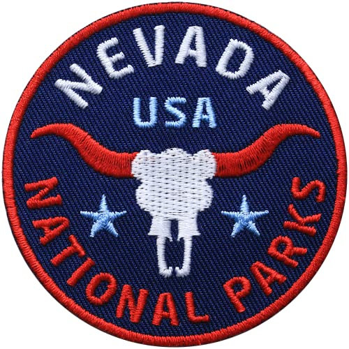 2 x Nevada USA gestickt 62 mm/Horn Hörner Büffel Amerika Western Nationalpark Reise Reiseführer/Patch Patches Aufbügler Aufnäher Applikation zum Aufbügeln Aufnähen/Club of Heroes