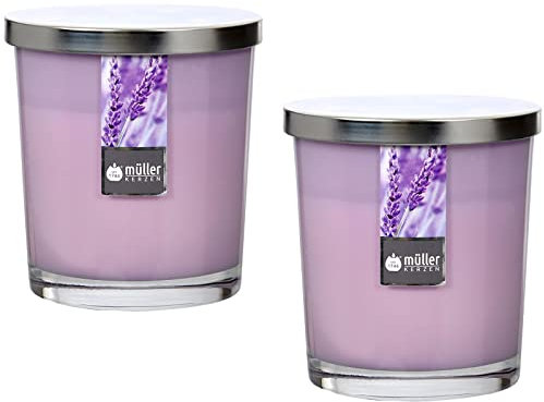 Maxi Duft-Kerzen-Glas Windlicht Aroma-Kerze 110/95 mm mit Deckel | 2er Set Lavender Fields
