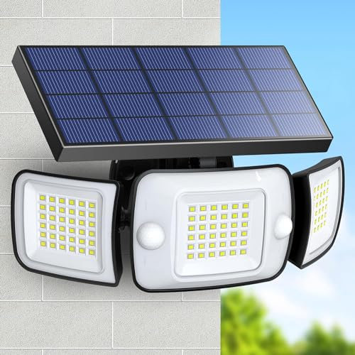 intelamp Foco Solar Exterior Luz Solar Exterior Focos Led Solares Potente 6000mAh Batería Luces Solares 1200LM con Sensor de Movimiento Garajes Luces de Jardin (1 paquetes)
