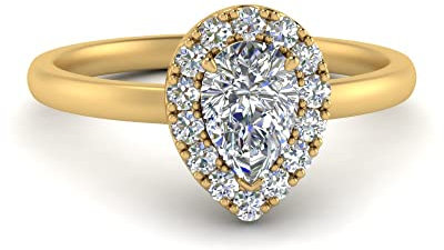CustomizedGifts 0.70 Carat Pear Shaped diamond yellow gold plated Created Cubic Zircon Pear shape White color Petite Engagement Rings prong Setting in Size 70 Casual Wear for Gift