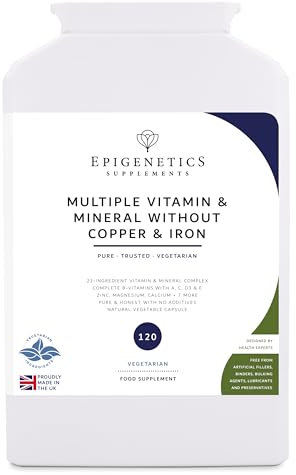 Multiple Vitamin & Mineral (Without Copper & Iron) | 23-Ingredient Nutrient Complex | 120 Vegetarian Capsules UK Made | 2 Capsules Daily (2 Month Supply)